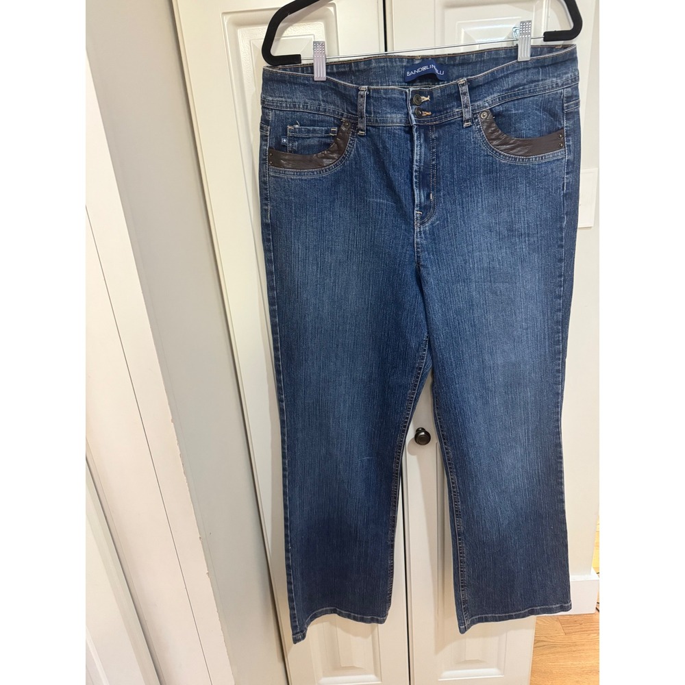 BANDOLINO BLU Women's Blue Denim Jeans Size 16 with Brown‎ Faux Leather Pockets